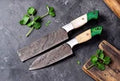 Custom Hand Made Damascus Steel CHEF Set Kitchen Bread Knife & Chef Knife 1495